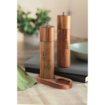 Acacia wood salt and pepper grinder set with stand wood colour main ambient view