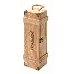 Reinforced wooden box with cord handle for a bottle of wine wood colour main view