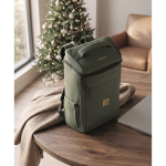 PU laptop backpack with RPET lining with 15'' compartment dark green colour main ambient view