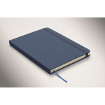 A5 recycled faux leather hard cover notebook, lined pages blue colour third photographic view