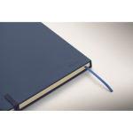 A5 recycled faux leather hard cover notebook, lined pages blue colour fourth photographic view