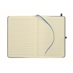 A5 recycled faux leather hard cover notebook, lined pages blue colour sixth view