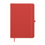 A5 recycled faux leather hard cover notebook, lined pages red colour second view