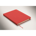A5 recycled faux leather hard cover notebook, lined pages red colour third photographic view