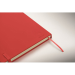 A5 recycled faux leather hard cover notebook, lined pages red colour fourth photographic view