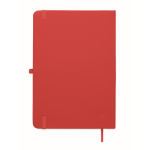 A5 recycled faux leather hard cover notebook, lined pages red colour fifth view