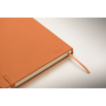 A5 recycled faux leather hard cover notebook, lined pages orange colour fourth photographic view