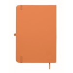 A5 recycled faux leather hard cover notebook, lined pages orange colour fifth view