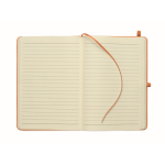A5 recycled faux leather hard cover notebook, lined pages orange colour sixth view