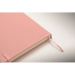 A5 recycled faux leather hard cover notebook, lined pages pink colour fourth photographic view