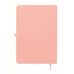A5 recycled faux leather hard cover notebook, lined pages pink colour fifth view
