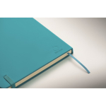 A5 recycled faux leather hard cover notebook, lined pages turquoise colour fourth photographic view