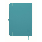 A5 recycled faux leather hard cover notebook, lined pages turquoise colour fifth view