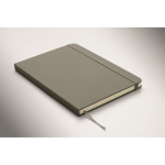 A5 recycled faux leather hard cover notebook, lined pages dark grey colour third photographic view