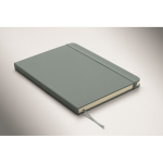 A5 recycled faux leather hard cover notebook, lined pages matt black colour third photographic view