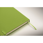 A5 recycled faux leather hard cover notebook, lined pages lime colour fourth photographic view