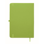 A5 recycled faux leather hard cover notebook, lined pages lime colour fifth view