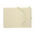 A5 recycled faux leather hard cover notebook, lined pages lime colour sixth view
