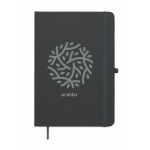 A5 recycled faux leather hard cover notebook, lined pages navy-blue colour second main view