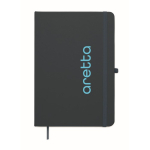 A5 recycled faux leather hard cover notebook, lined pages navy-blue colour second main view