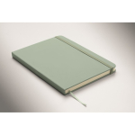 A5 recycled faux leather hard cover notebook, lined pages mint green colour third photographic view
