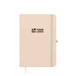 A5 recycled faux leather hard cover notebook, lined pages off white colour view with print area