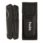 Folding aluminium and stainless steel multi-tool 13-in-1 with pouch black colour main view