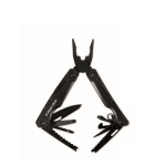 Folding aluminium and stainless steel multi-tool 13-in-1 with pouch black colour view with print area