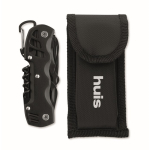 Aluminium and stainless steel multitool knife. 13-in-1 with pouch black colour main view