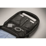 RPET polyester travel backpack with 20L laptop compartment black colour photographic view