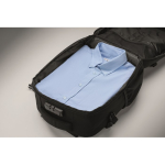 RPET polyester travel backpack with 20L laptop compartment black colour photographic view