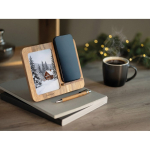 Wooden wireless charger with phone stand and photo frame wood colour main ambient view