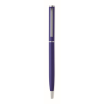 Recycled aluminium pen with chrome clip and blue ink blue colour third view