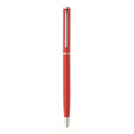 Recycled aluminium pen with chrome clip and blue ink red colour third view