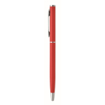 Recycled aluminium pen with chrome clip and blue ink red colour fourth view