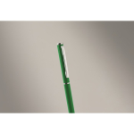Recycled aluminium pen with chrome clip and blue ink green colour second photographic view