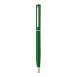 Recycled aluminium pen with chrome clip and blue ink green colour third view