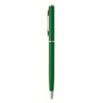 Recycled aluminium pen with chrome clip and blue ink green colour fourth view
