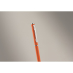 Recycled aluminium pen with chrome clip and blue ink orange colour second photographic view