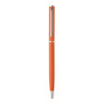 Recycled aluminium pen with chrome clip and blue ink orange colour third view