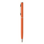 Recycled aluminium pen with chrome clip and blue ink orange colour fourth view