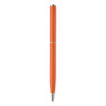 Recycled aluminium pen with chrome clip and blue ink orange colour fifth view