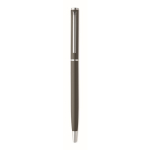 Recycled aluminium pen with chrome clip and blue ink titanium colour third view
