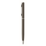 Recycled aluminium pen with chrome clip and blue ink titanium colour fourth view