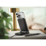 Foldable wireless charging stand for mobile and USB-C charging 15W black colour ambient view