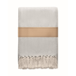 Recycled cotton fringed blanket presented with ribbon 400g/m²qu beige colour second view