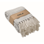 Recycled cotton fringed blanket presented with ribbon 400g/m²qu beige colour main view