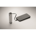 Recycled aluminium power bank with battery indicator and cable 5,000mAh matt silver colour fourth photographic view