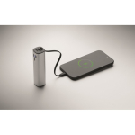 Recycled aluminium power bank with battery indicator and cable 5,000mAh matt silver colour sixth view