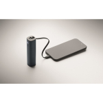 Recycled aluminium power bank with battery indicator and cable 5,000mAh navy-blue colour fourth photographic view